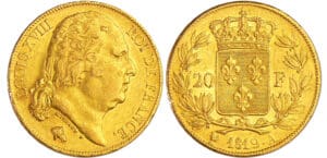 Louis XVIII (1815-1824) - 20 francs au buste nu 1819 A (Paris) Louis XVIII (1815-1824) - 20 francs au buste nu 1819 A (Paris)