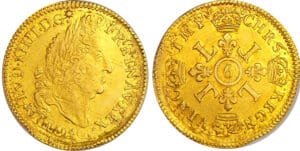 Louis XIV (1643-1715) - Louis d’or aux 4 L - 1694 9 (Rennes) flan réformé