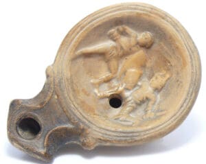 Romain - Lampe à huile en terre cuite (gladiateurs) - 100 ap. J.-C.
