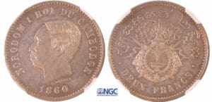Cambodge - Norodom Ier (1860-1904) - 2 francs 1860 - Emission de 1899 Phnom Penh (frappe fruste)