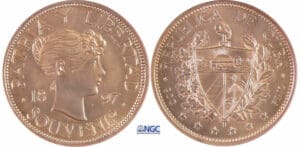 Cuba - Pré-République (1898-1902) - 1 peso « date serrée » 1897 Etoiles basses Cuba - Pré-République (1898-1902) - 1 peso « date serrée » 1897 Etoiles basses