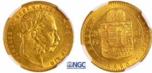 Hongrie - François-Joseph I (1848-1916) - 20 francs / 8 forint 1890 KB (Kremnitz)