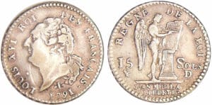 Constitution (1791-1792) - 15 sols type FRANCAIS 1791 D (Lyon) Constitution (1791-1792) - 15 sols type FRANCAIS 1791 D (Lyon)