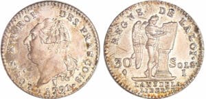 Constitution (1791-1792) - 30 sols type FRANCOIS 1791 I (Limoges) 2ème sem Constitution (1791-1792) - 30 sols type FRANCOIS 1791 I (Limoges) 2ème sem