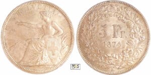 Suisse - Confédération Suisse (1848 à nos jours) - 5 franc 1874 B.