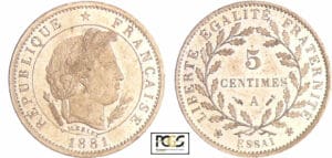 Troisième république (1871-1940) - 5 centimes 1881 A (Paris) Merley type I essai