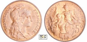 Troisième république (1871-1940) - 5 centimes 1908 essai en bronze