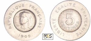 Troisième république (1871-1940) - 5 centimes 1909 Essai en aluminium, François Rude