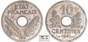 Troisième république (1871-1940) - 10 centimes Lindauer 1941 essai définitif en zinc Troisième république (1871-1940) - 10 centimes Lindauer 1941 essai définitif en zinc