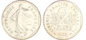 Cinquième république (1959- ) - 2 francs semeuse 1978 essai de présentation en argent