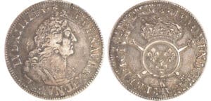 Louis XIV (1643-1715) - ½ écu aux insignes, buste du type aux palmes - 1702 K (Bordeaux)