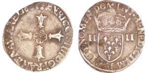 Henri IV (1589-1610) - Quart d'écu à la croix feuillue - 1603 H (La Rochelle) Henri IV (1589-1610) - Quart d'écu à la croix feuillue - 1603 H (La Rochelle)