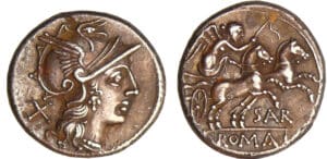 Atilia - Denier (155 av. J.-C.) Atilia - Denier (155 av. J.-C.)