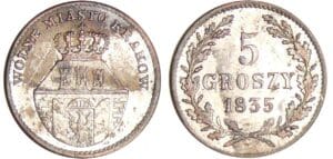 Pologne - Cité de Krakow - 5 groszy 1835 (Vienne) Pologne - Cité de Krakow - 5 groszy 1835 (Vienne)