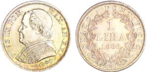 Italie - Vatican - Pie IX (1849-1866) - Lira 1866 Anno XXI