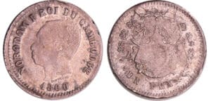 Cambodge - Norodom 1er (1860-1904) - 1 franc 1860 (émission de Phnom Penh 1899)