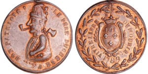 France - Révolution - Médaille populaire au portrait du père Duchêne, personnage imaginaire s’insurgeant contre les injustices, emblème du journal quotidien du même nom, 1789