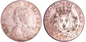 Louis XV (1715-1774) - Ecu aux branches d’olivier - 1726 W (Lille) barre sous le buste Louis XV (1715-1774) - Ecu aux branches d’olivier - 1726 W (Lille) barre sous le buste