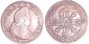 Louis XIV (1643-1715) - Ecu aux 8 L, 2ème type, buste type aux palmes - 1704 D (Lyon)