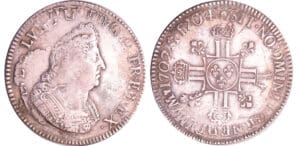 Louis XIV (1643-1715) - Ecu aux 8 L, 2ème type, buste type aux palmes - 1704 BB (Strasbourg) Flan Réf