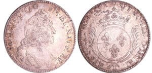Louis XIV (1643-1715) - Ecu aux insignes buste du type aux palmes - 1693 E (Tours) Flan Réf