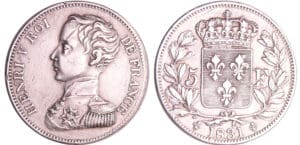 Henri V Comte de Chambord (1820-1883) - 5 francs 1831 épreuve en étain Henri V Comte de Chambord (1820-1883) - 5 francs 1831 épreuve en étain