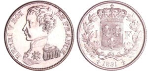 Henri V Comte de Chambord (1820-1883) - 1 franc 1831 Henri V Comte de Chambord (1820-1883) - 1 franc 1831