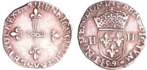 Henri III (1574-1589) - Quart d'écu - 1584 9 (Rennes) Henri III (1574-1589) - Quart d'écu - 1584 9 (Rennes)