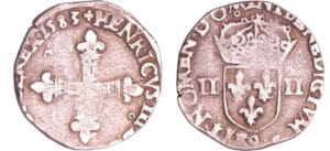 Henri III (1574-1589) - Quart d'écu - 1583 9 (Rennes) Henri III (1574-1589) - Quart d'écu - 1583 9 (Rennes)