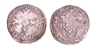 Henri IV (1589-1610) - Quart d'écu à la croix feuillue - 1609 9 (Rennes) Henri IV (1589-1610) - Quart d'écu à la croix feuillue - 1609 9 (Rennes)
