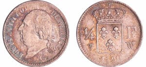 Louis XVIII (1815-1824) - 1/4 de franc buste nu 1820 W (Lille)