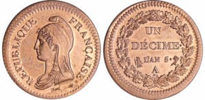 Directoire (1795-1799) - 1 décime Dupré - grand module An 5 A (Paris) essai en laiton