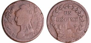 Directoire (1795-1799) - 1 décime Dupré - Double frappe retournée décentrée An 5 W (Lille)