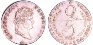 Allemagne - Westphalie - Jérome Napoléon - 2/3 de thaler 4ème type 1812 C (Clausthal) Allemagne - Westphalie - Jérome Napoléon - 2/3 de thaler 4ème type 1812 C (Clausthal)