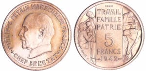 Etat Français (1940-1944) - Pétain - 5 francs 1942 essai de Bazor / Galle