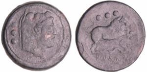 République romaine - Quadran (217-215 av. J.-C., Rome) Taureau République romaine - Quadran (217-215 av. J.-C., Rome) Taureau