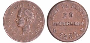 Henri V Comte de Chambord (1820-1883) - Médaillette au module du 1/2 franc 29 sept 1833 Henri V Comte de Chambord (1820-1883) - Médaillette au module du 1/2 franc 29 sept 1833