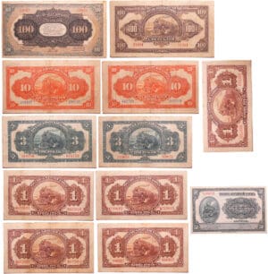 Chine - Russo-Asiatic bank - Lot de 12 billets, 50 kopeks, 1 ruble (x5), 3 roubles (x2), 10 roubles (x2), 100 roubles (x2) (1917