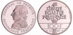 Cinquième république (1959- ) - 100 francs La Fayette 1987 piéfort argent BE