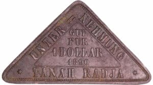 Indonésie, Sumatra - Jeton de plantation, UNTERNEHMUNG TANAH RADJA - 1 dollar 1890 Indonésie, Sumatra - Jeton de plantation, UNTERNEHMUNG TANAH RADJA - 1 dollar 1890