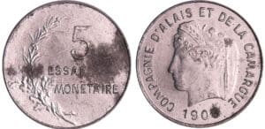 Troisième république (1871-1940) - Companie d'Alais et de la Camargue - 5 francs essai 1908