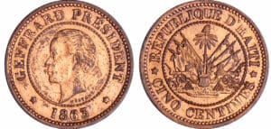 Haïti - Président Geffrard - 5 centimes 1863 (Heaton) Haïti - Président Geffrard - 5 centimes 1863 (Heaton)