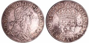 Louis XIII (1610-1643) - Ecu du 2ème poinçon de Warin - 1643 A (Paris) . et sans baies Louis XIII (1610-1643) - Ecu du 2ème poinçon de Warin - 1643 A (Paris) . et sans baies