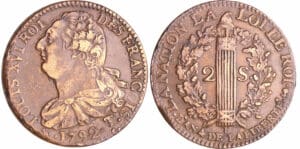 Constitution (1791-1792) - 2 sols au faisceau type FRANCOIS 1792 T° (Saumur) Constitution (1791-1792) - 2 sols au faisceau type FRANCOIS 1792 T° (Saumur)