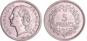 Quatrième république (1947-1959) - 5 francs Lavrillier aluminium 1947 B (Beaumont-le-Roger)