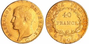 Napoléon 1er (1804-1814) - 40 francs calendrier grégorien 1806 A (Paris) Napoléon 1er (1804-1814) - 40 francs calendrier grégorien 1806 A (Paris)