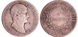Bonaparte premier consul (1799-1804) - 5 francs An XI Q (Perpignan)