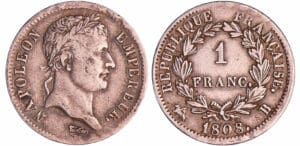 Napoléon 1er (1804-1814) - 1 franc revers république 1808 B (Rouen)