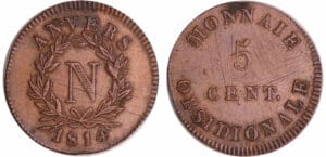 Napoléon 1er (1804-1814) - 5 centimes Siège d'Anvers 1814 V (Wolschot)