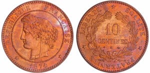 Troisième république (1871-1940) - 10 centimes Cérès 1874 K (Bordeaux) Troisième république (1871-1940) - 10 centimes Cérès 1874 K (Bordeaux)